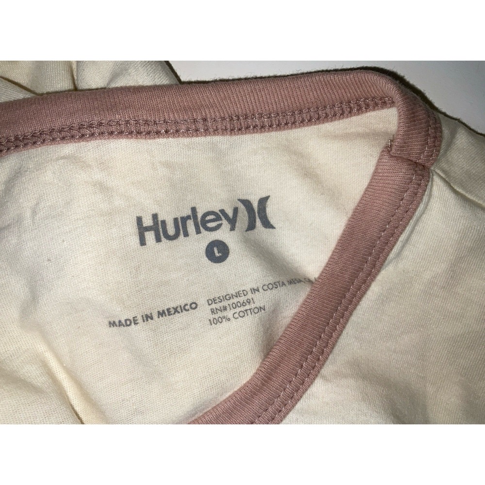 NWOT Men's Hurley Ringer Crew Neck Graphic T-Shirt Cream & Tan 100% Cotton Large - Picture 4 of 4